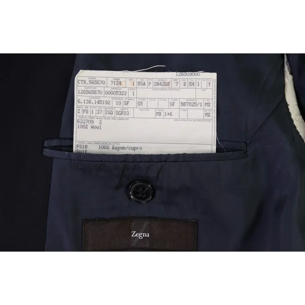 Ermenegildo Z Zegna Solid Navy Blue 3-Btn Wool Suit 44R